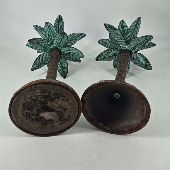 Pair of Tropical Palm Tree Heavy Metal Taper Candle Holders - Picture 3 of 3